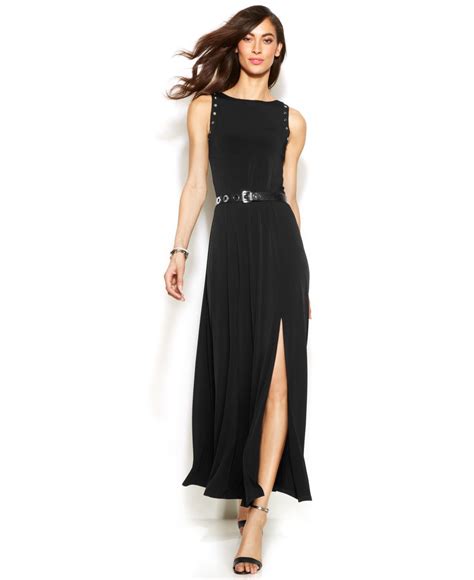 black michael michael kors grommet lacing crewneck dress|Michael Kors maxi dress.